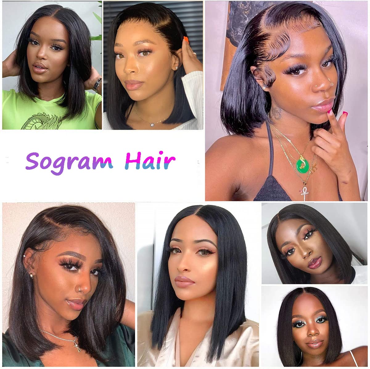 Sogram Bob Wig Human Hair Straight 12 Inch 13x4 Lace Front Wigs Human Hair 180% Density Pre Plucked with Baby Hair Short Bob Transparent Lace Frontal Wigs for Black Women