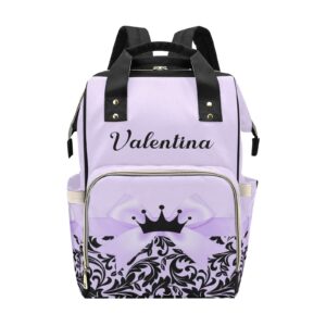 personalized diaper bag backpack tote,princess bow black purple,custom diaper bags for shower gift