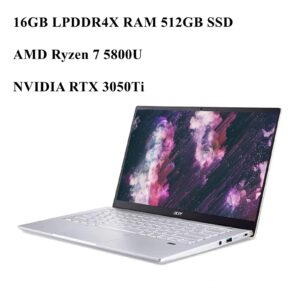 Acer Swift X Laptop, 14inch FHD IPS Display, AMD Ryzen 7 5800U, NVIDIA RTX 3050Ti, 16GB LPDDR4X RAM, 1TB SSD, Fingerprint Safari Gold 16GB | 1TB SSD