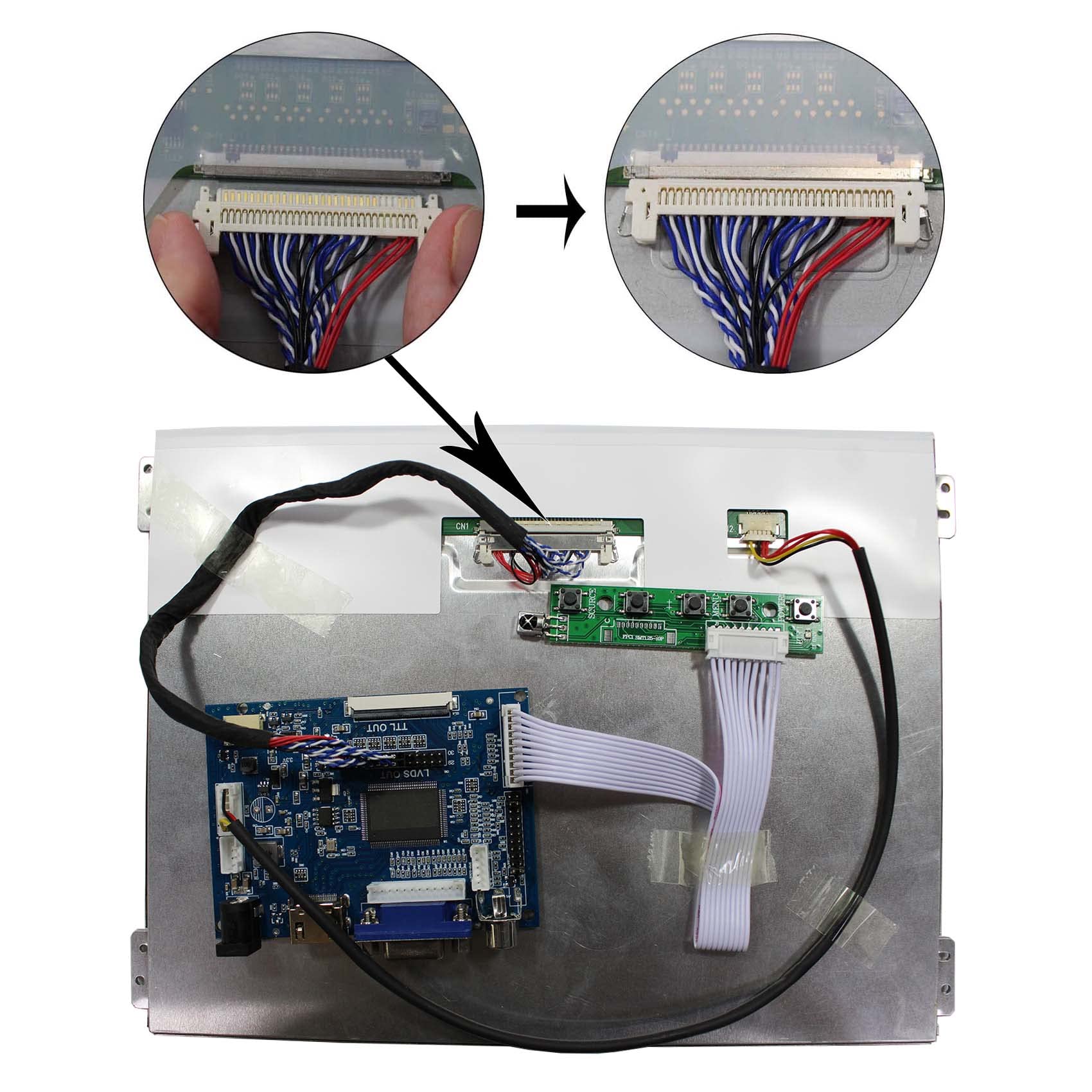 FanyiTek 10.4 inch 1024x768 4:3 600nit IPS LCD Screen and HD-MI VGA LVDs Controller Board,for Video Games,with Location Holes