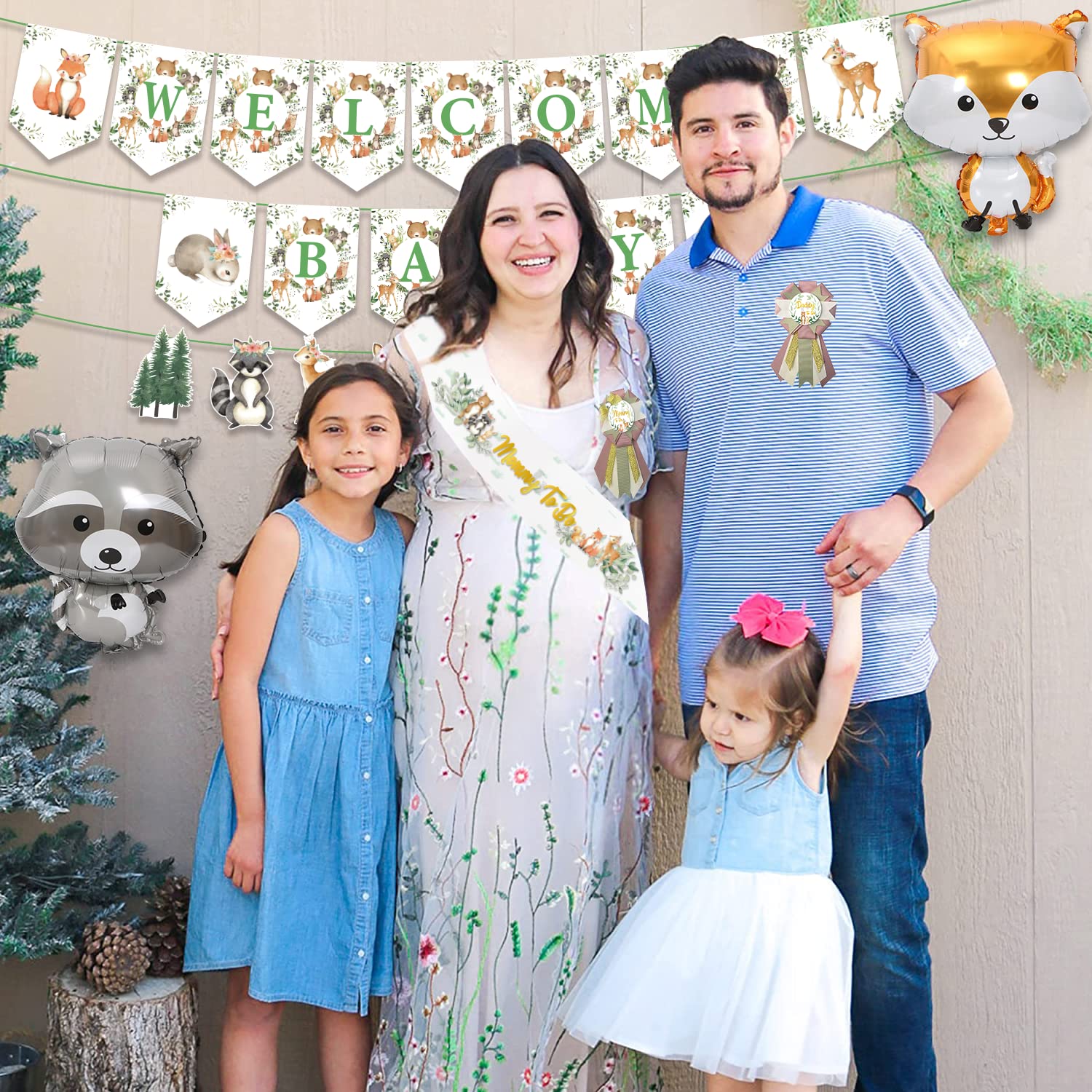 Mpanwen Woodland Baby Shower Sash, Mom to Be & Daddy to Be Corsage Woodland Animal Neutral Mom to be Sash Include Gold Glitter Letters Sash for Baby Shower