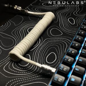 Nebulabs 5ft Keyboard Cable Gaming PC's Mechanical Aviator Classic Coiled Cable USB-C Cable, Customized Plug with Detachable Connector, USB-C GX-16 Mod Pro USB-A to USB-C - Beige