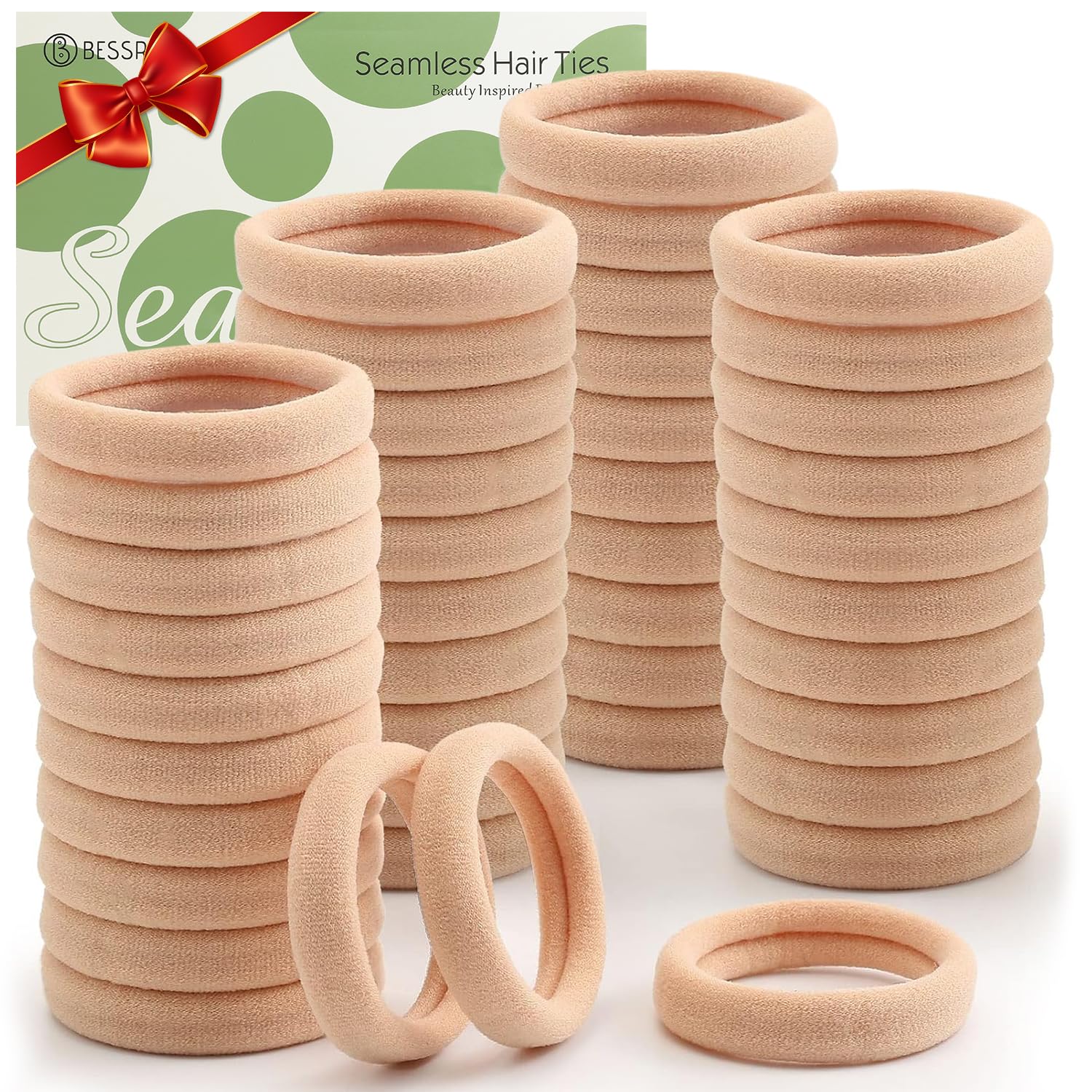 100 Pcs Thick Seamless Tan Hair Ties, Ponytail Holders Hair Accessories No Damage for Thick Hair (Light Blonde Colors)