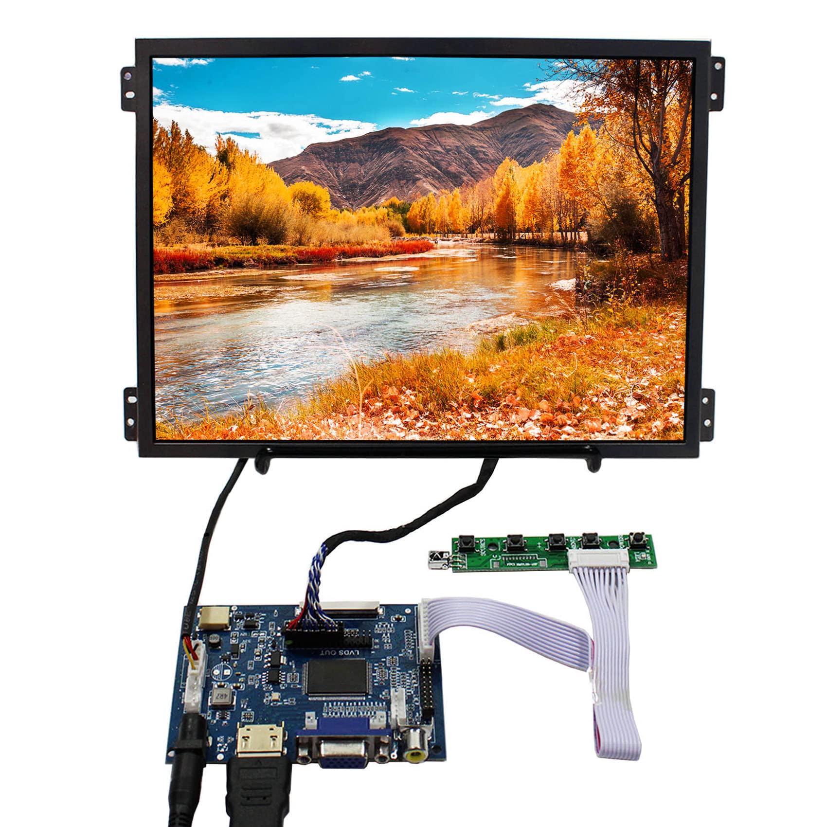 FanyiTek 10.4 inch 1024x768 4:3 600nit IPS LCD Screen and HD-MI VGA LVDs Controller Board,for Video Games,with Location Holes