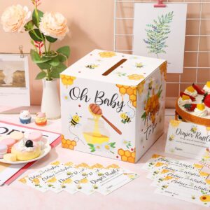 51 Pcs Bee Diaper Raffle Card Box Set Baby Shower Holder Box with 50 Pcs Bee Baby Shower Advice Card for Baby Shower Game Gender Reveal Party Decoration Mommy to Bee Dady to Bee Party Suppires