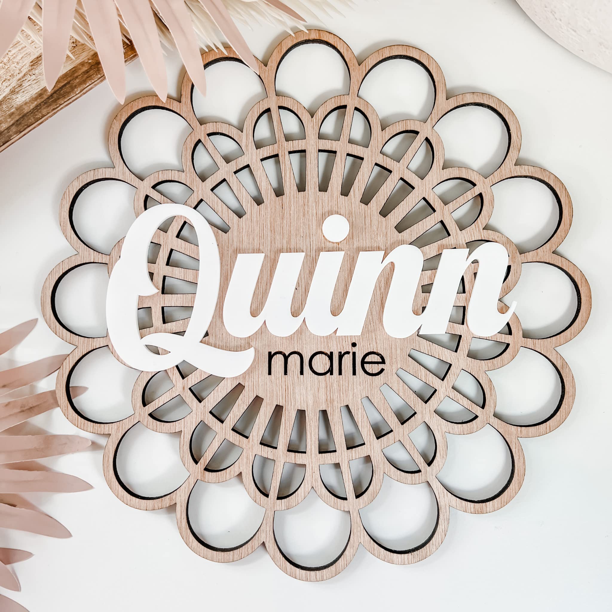 Custom Boho Wood & Acrylic Personalized Name Sign, 3D Layered Handmade Rattan Wall Decor for Nursery or Child's Bedroom - Gift for Baby Shower, Newborn, Girl or Boy's Birthday