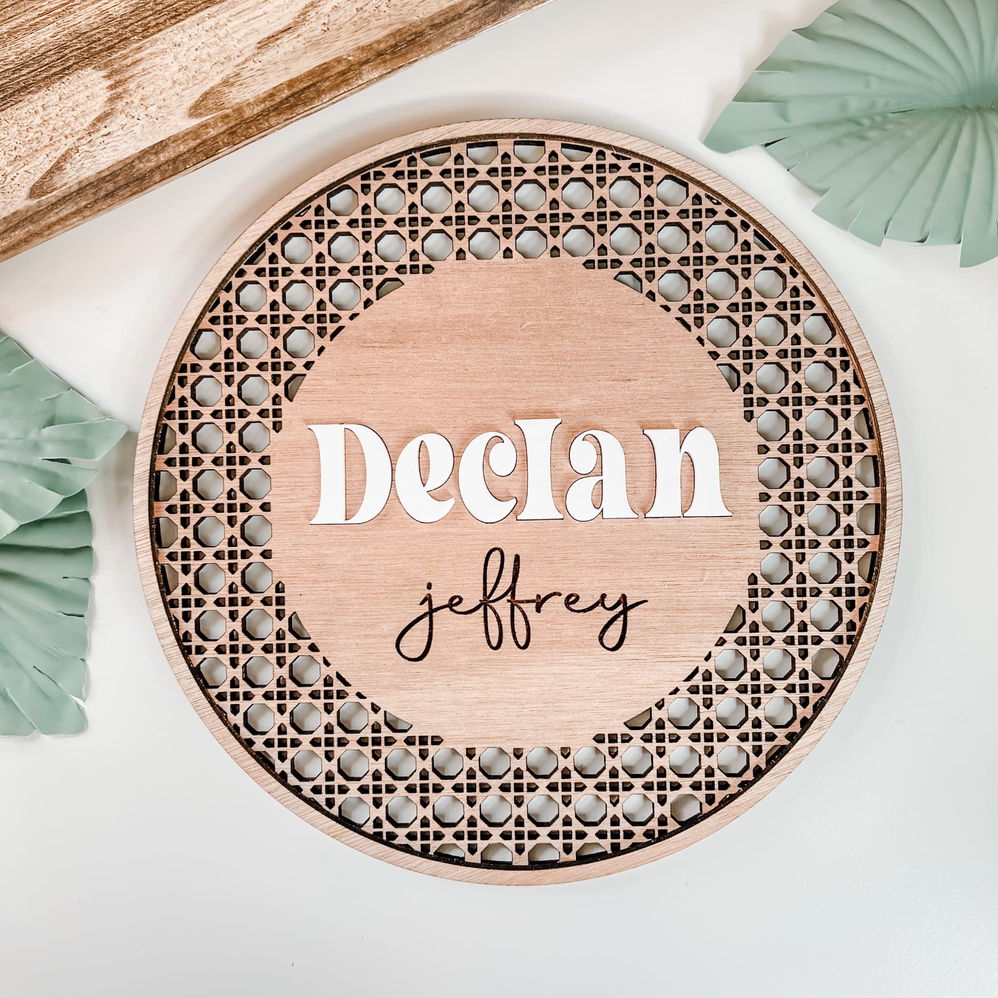 Custom Boho Wood & Acrylic Personalized Name Sign, 3D Layered Handmade Rattan Wall Decor for Nursery or Child's Bedroom - Gift for Baby Shower, Newborn, Girl or Boy's Birthday