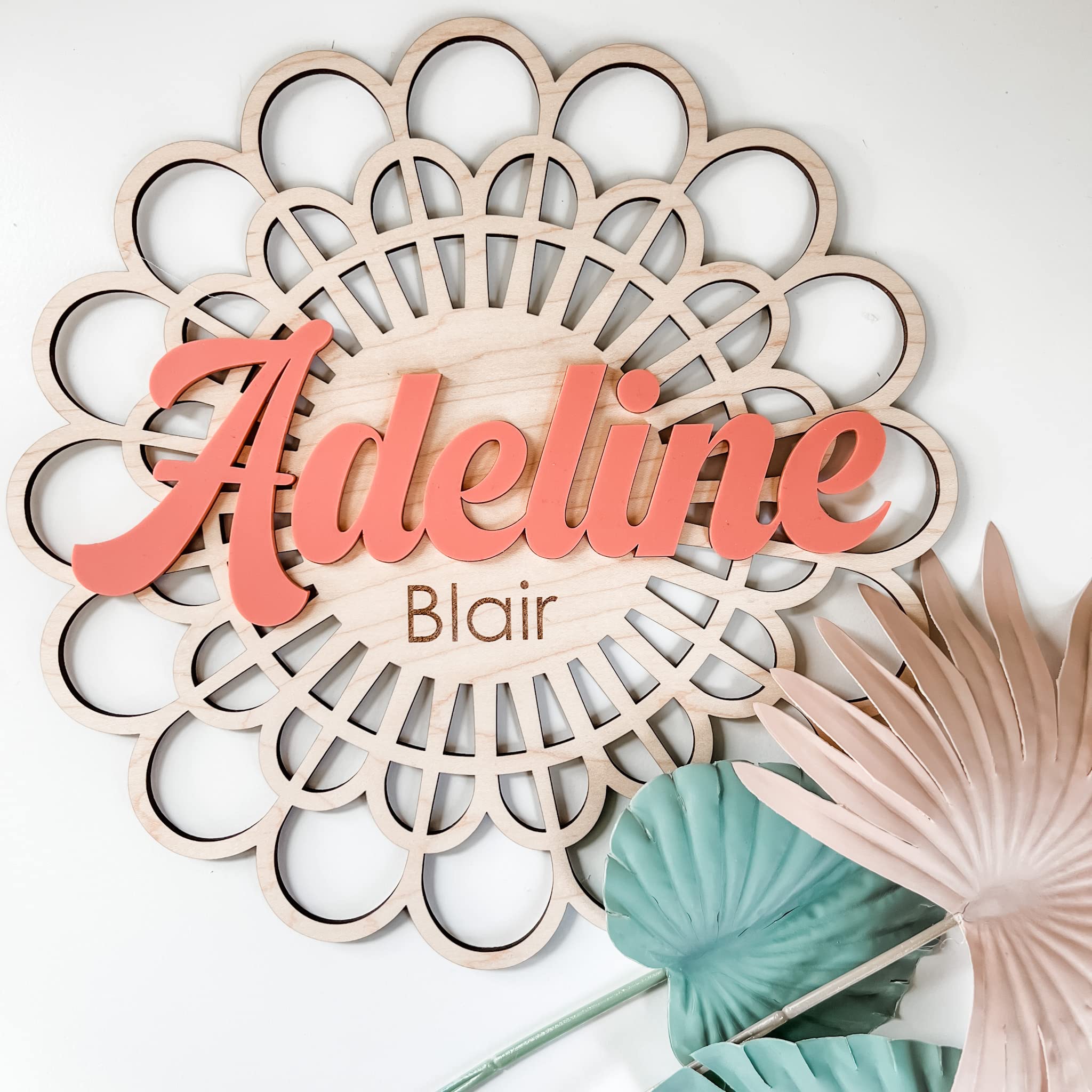 Custom Boho Wood & Acrylic Personalized Name Sign, 3D Layered Handmade Rattan Wall Decor for Nursery or Child's Bedroom - Gift for Baby Shower, Newborn, Girl or Boy's Birthday