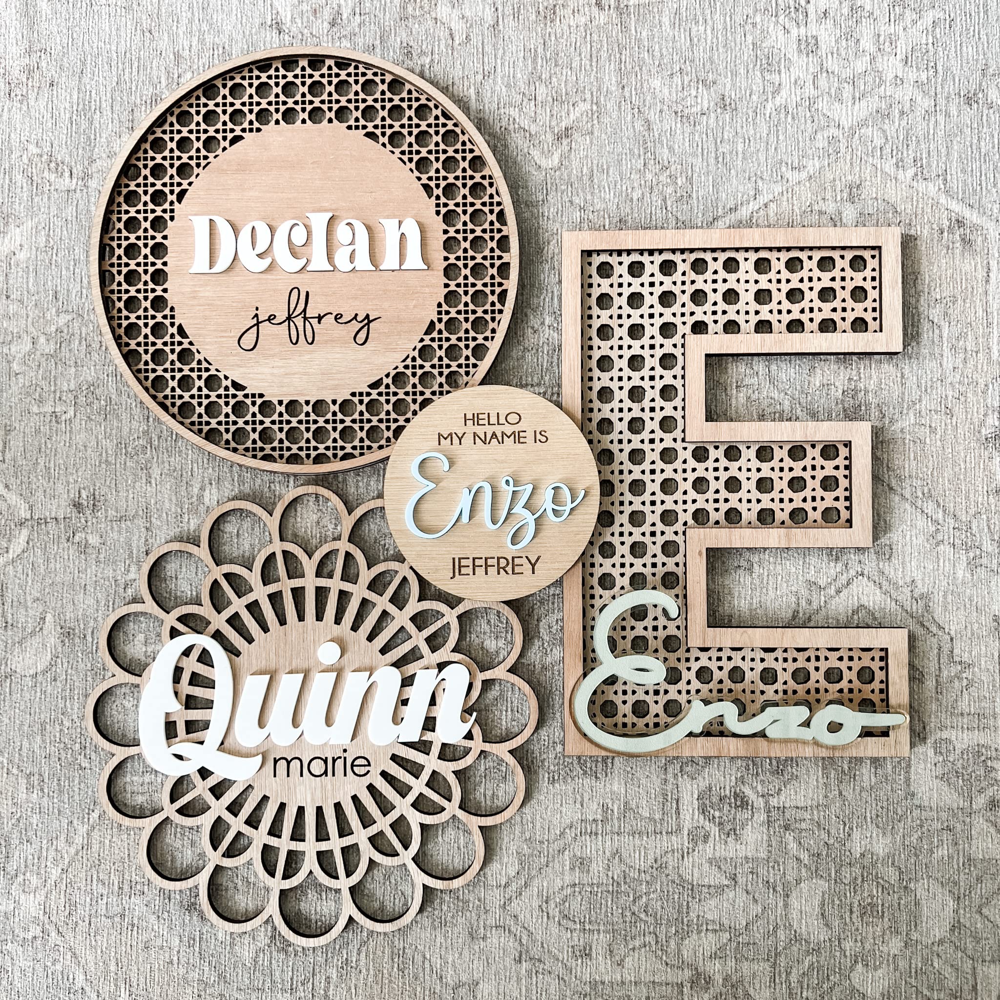 Custom Boho Wood & Acrylic Personalized Name Sign, 3D Layered Handmade Rattan Wall Decor for Nursery or Child's Bedroom - Gift for Baby Shower, Newborn, Girl or Boy's Birthday