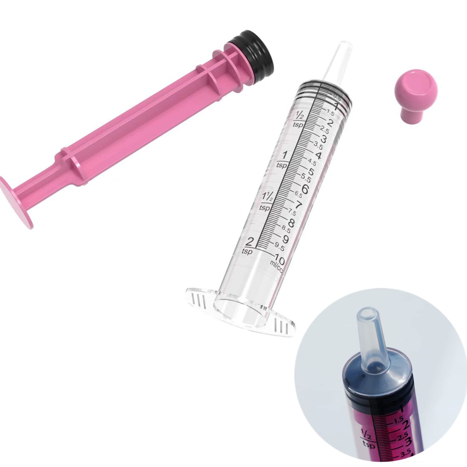 10 Pack 10ml Measurement Syringe with Cap, for Scientific Labs, Liquid Dispensing, Pet and Party Supplies(Pink, Catheter Tip)