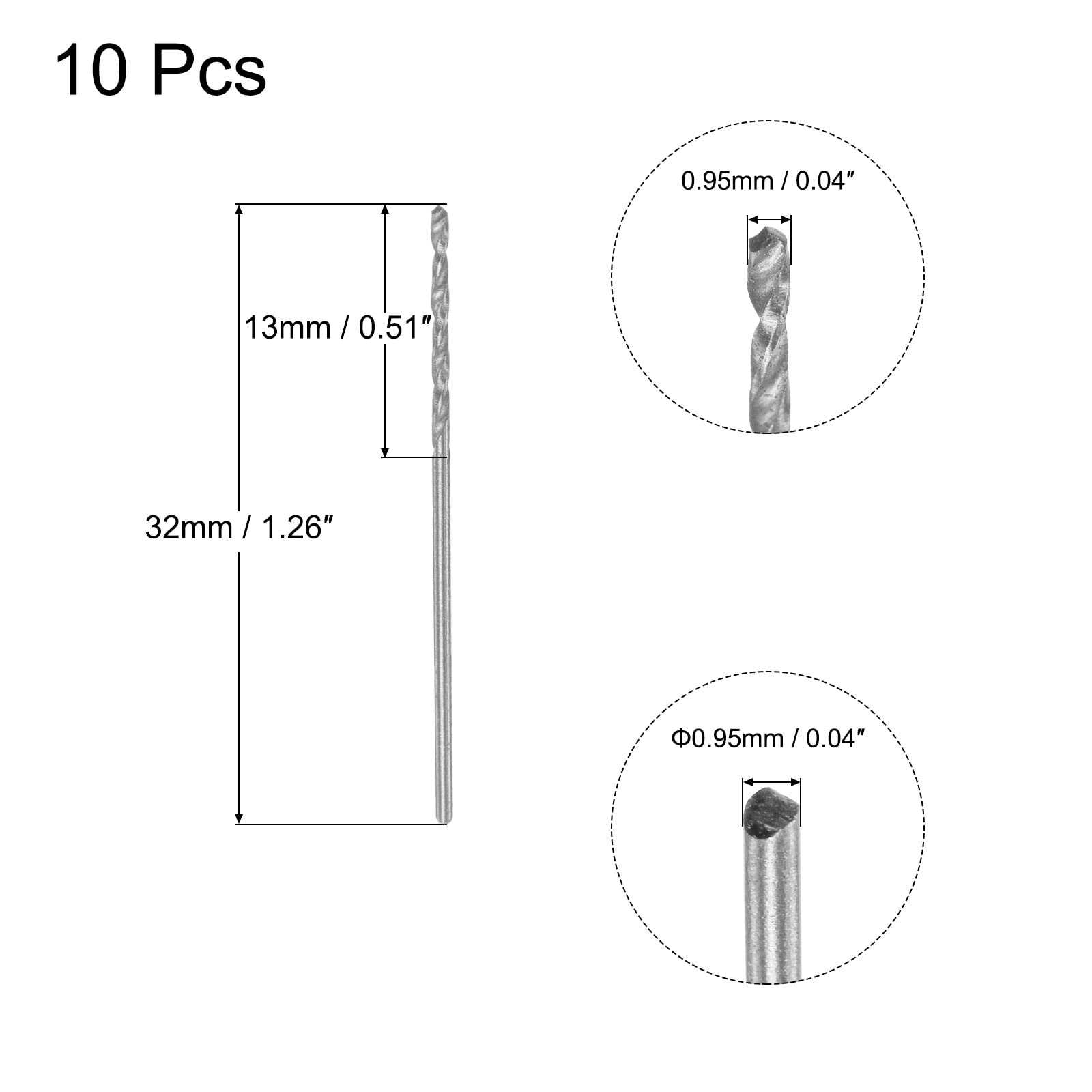 uxcell 10 Pcs 0.95mm HSS(High Speed Steel) W6542 Micro Drill Bits, Fully Ground Jobber 32mm Length Drill Bit for Mild Steel Copper Aluminum