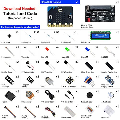 Freenove Super Starter Kit for BBC Micro:bit (V2 Included), 266-Page Detailed Tutorial, 192 Items, 38 Projects, Blocks and Python Code