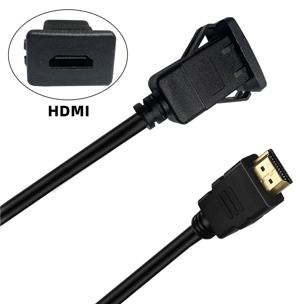 Qaoquda HDMI Square Flush Mount Cable, HDMI Male to Female Mount Extension Cable, Dash Flush Panel Mount Cable for Car, Boat and Motorcycle 1M/3Ft