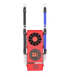 daly smart bms li-ion 60v 16s 500a with cooling fan, with visible data monitoring app bluetooth module, uart communication for rated 3.7v lithium battery pack management(smart bms,500a fan)