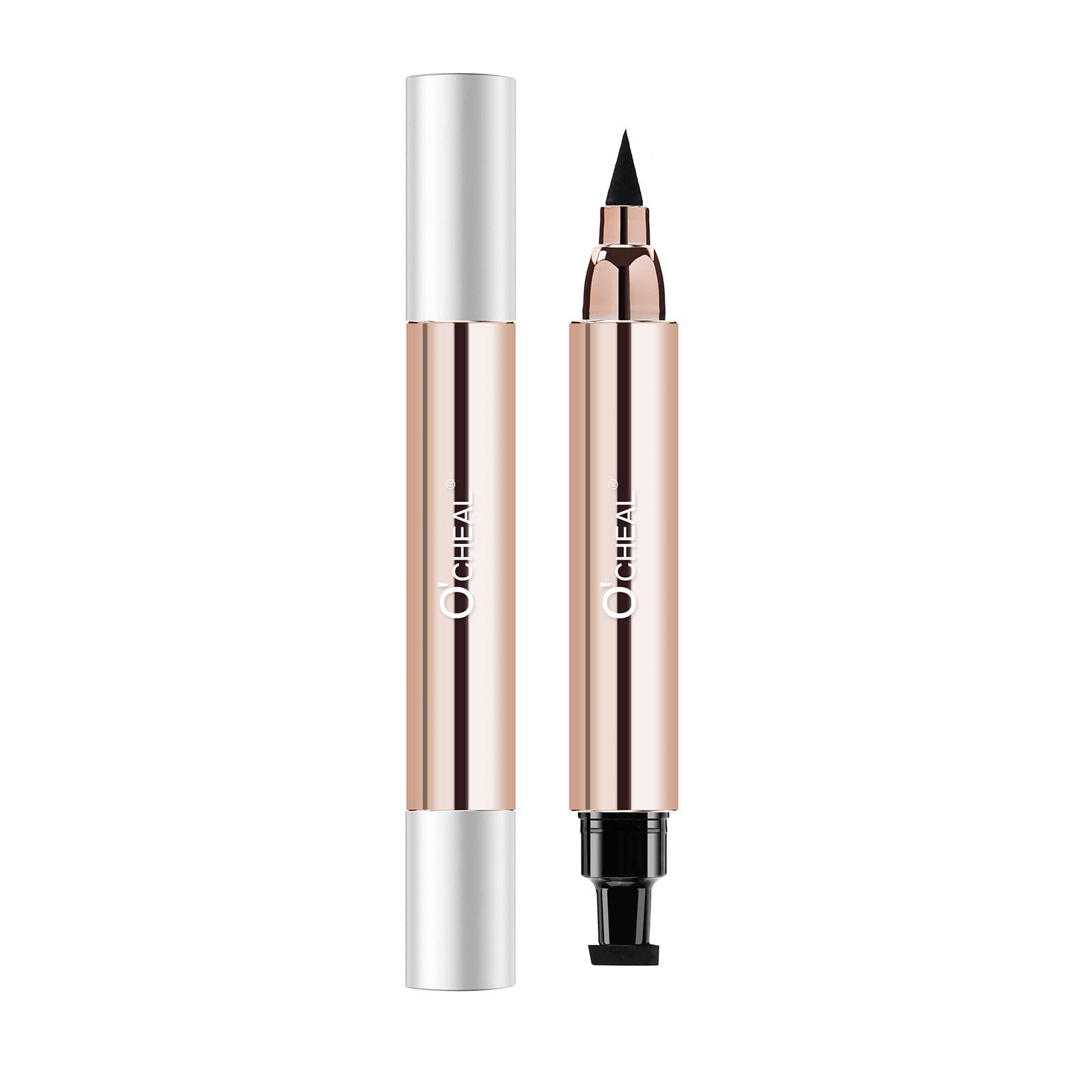 O'CHEAL 2 in 1 Professional Makeup Black Liquid Eye Liner Pencil for Women, Perfect Blend Eye Definer for Precise or Smudged Look, Premium Wing Cat Eyes Stamp Eyeliner