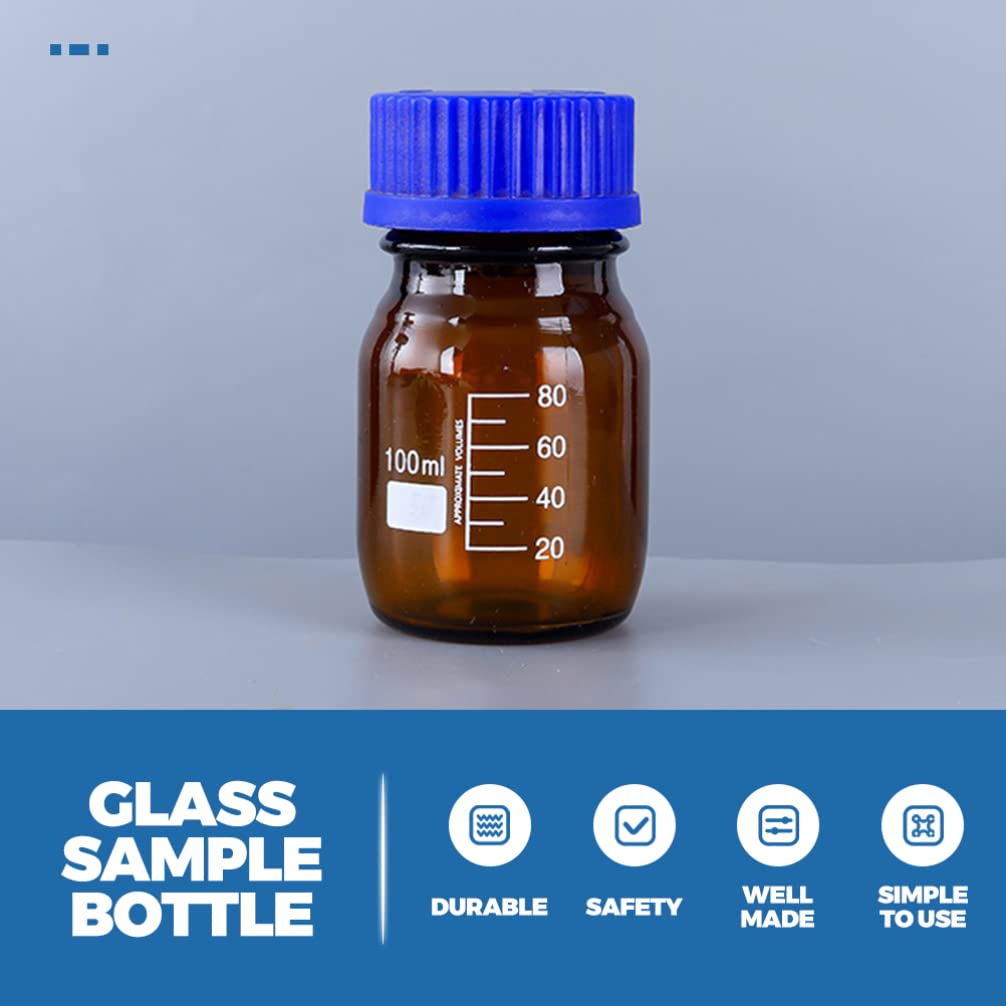 100ml Storage Glass Bottles with Cap - 3pcs Round Media Storage Bottles Amber Graduated Lab Reagent Container for Lab Scientific Glassware Classrooms Home