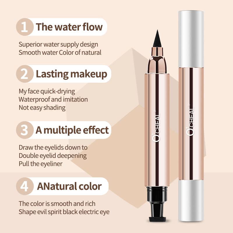 O'CHEAL 2 in 1 Professional Makeup Black Liquid Eye Liner Pencil for Women, Perfect Blend Eye Definer for Precise or Smudged Look, Premium Wing Cat Eyes Stamp Eyeliner