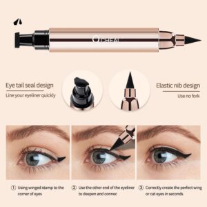 O'CHEAL 2 in 1 Professional Makeup Black Liquid Eye Liner Pencil for Women, Perfect Blend Eye Definer for Precise or Smudged Look, Premium Wing Cat Eyes Stamp Eyeliner