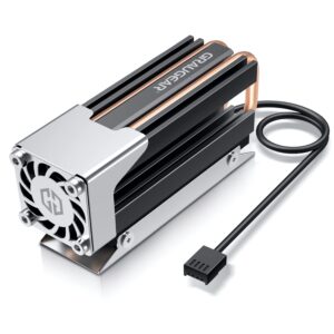 graugear m.2 2280 ssd heatsink, direct-touch heat of dual copper heat pipes, 25mm cooling fan built-in pwm control, aluminum plate-fin design, thermal pads incl., 1.34 in height [g-m2hs03-f]