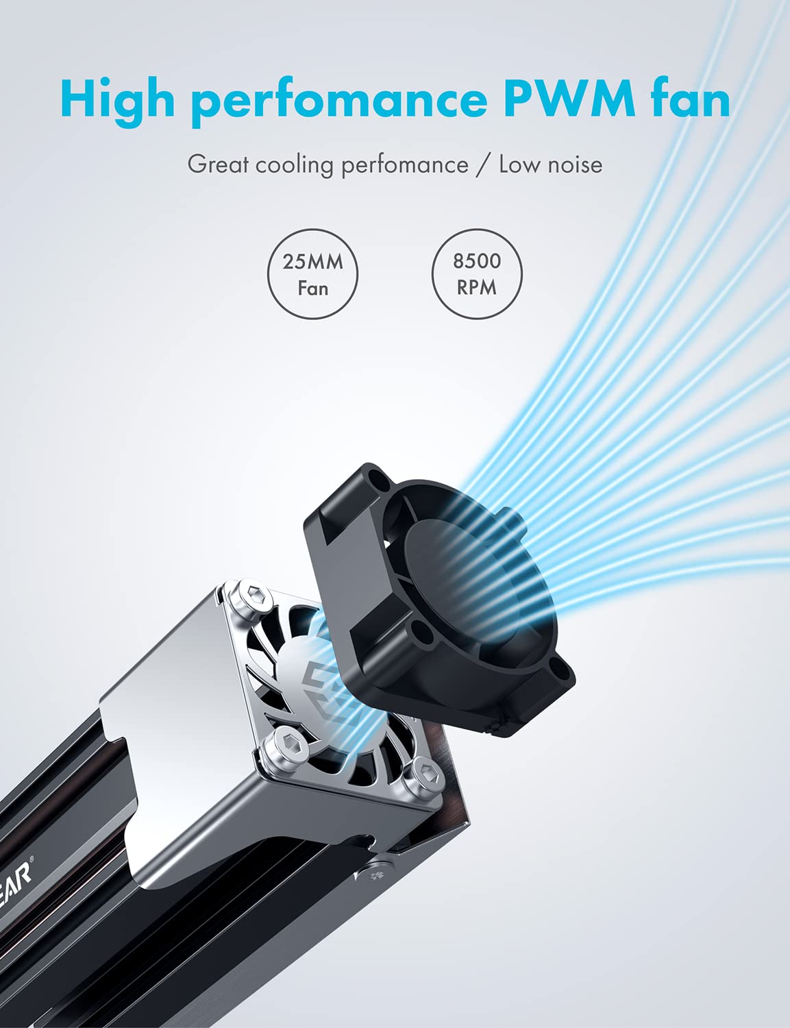 GRAUGEAR M.2 2280 SSD Heatsink, Direct-Touch Heat of Dual Copper Heat Pipes, 25mm Cooling Fan Built-in PWM Control, Aluminum Plate-Fin Design, Thermal Pads incl., 1.34 in Height [G-M2HS03-F]