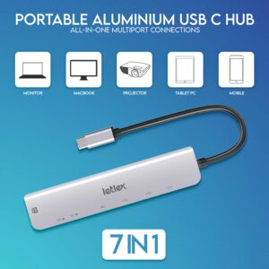 LETLEX USB C Hub - 7 in 1 USB C Adapter with 4K/60Hz HDMI - 2 USB 3.0 Ports, SD/TF Card Reader, 100W PD Charging for USB-C Laptops & Other Type-C Devices