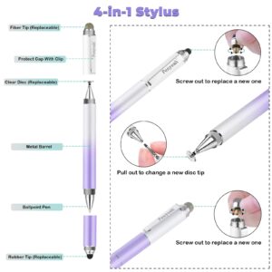 Penyeah Stylus Pen for iPad/iPhone/Android (4 in 1),Universal Touch Screen Disc Tip/Mesh & Rubber Tip Stylist Pen for All Capacitive Phones/Tablets/Laptops-Dream Purple