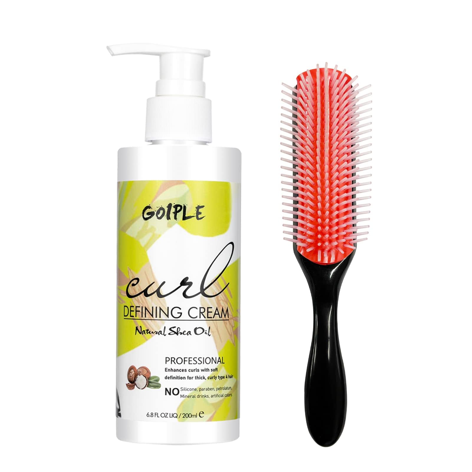 Curl Defining Cream - Curling Perfection for Wavy Hair, Anti-Frizz Hair Smoothing Cream to Define All Natural Curl Types and Textures with 9 Row Brush