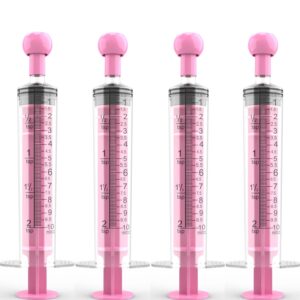 10 Pack 10ml Measurement Syringe with Cap, for Scientific Labs, Liquid Dispensing, Pet and Party Supplies(Pink, Catheter Tip)