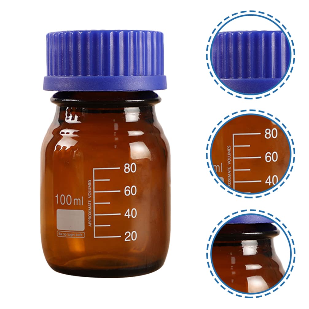 100ml Storage Glass Bottles with Cap - 3pcs Round Media Storage Bottles Amber Graduated Lab Reagent Container for Lab Scientific Glassware Classrooms Home