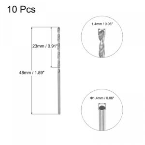 uxcell 10 Pcs 1.4mm HSS(High Speed Steel) W6542 Micro Drill Bits, Fully Ground Jobber 48mm Length Drill Bit for Mild Steel Copper Aluminum