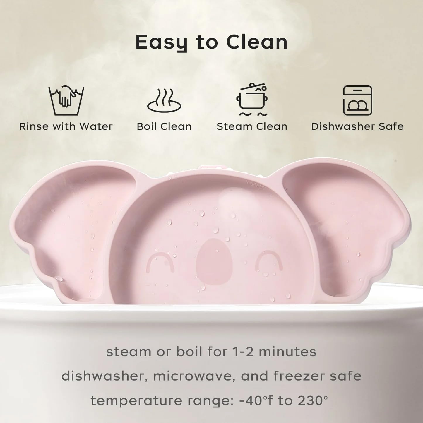 bc babycare Silicone Toddler Plates, Suction Plates for Baby Include Spoon, Fork and Straw, Self Feeding Training Divided Plates Set, Microwave & Dishwasher Safe & BPA Free (Pink Cute Koala)