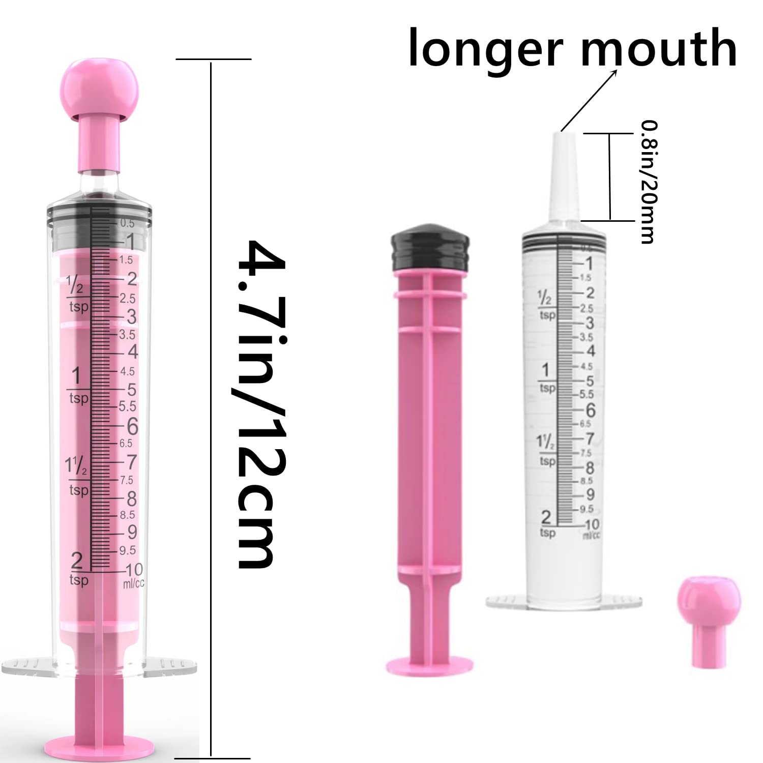 10 Pack 10ml Measurement Syringe with Cap, for Scientific Labs, Liquid Dispensing, Pet and Party Supplies(Pink, Catheter Tip)