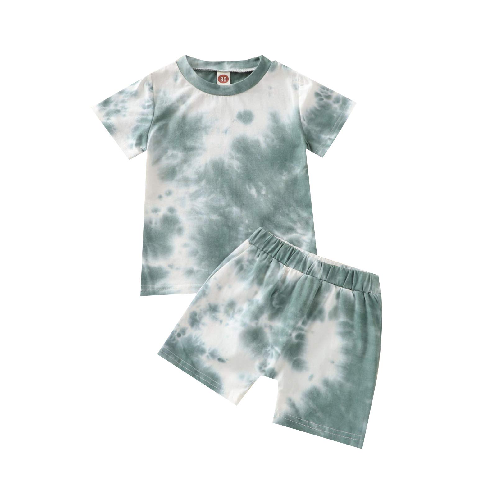 Aruzig Toddler Baby Boys Tie-Dye Outfits Short Sleeve T-Shirt Tops+Short Pants 2Pcs Summer Cotton Clothes Set(Light Green Tie-Dye, 18-24 Months)