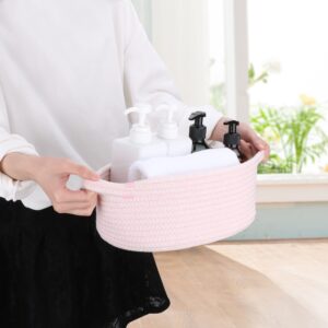 XUANGUO Small Woven Basket Cute Oval Cotton Rope Gifts Basket with Handle Empty Baby Wicker Storage Basket nursery Box Bin kids organizer Cat Dog toy basket Easter Basket light pink