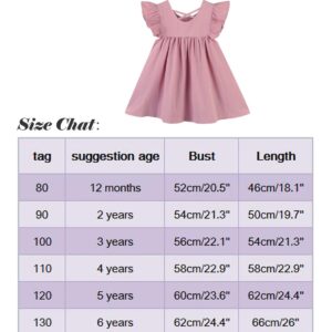 GSVIBK Baby Girls Linen Cotton Dress Halter Flutter Sleeve Casual Dress Toddler Girl Ruffle Sleeve Dress 686 Lavender 90