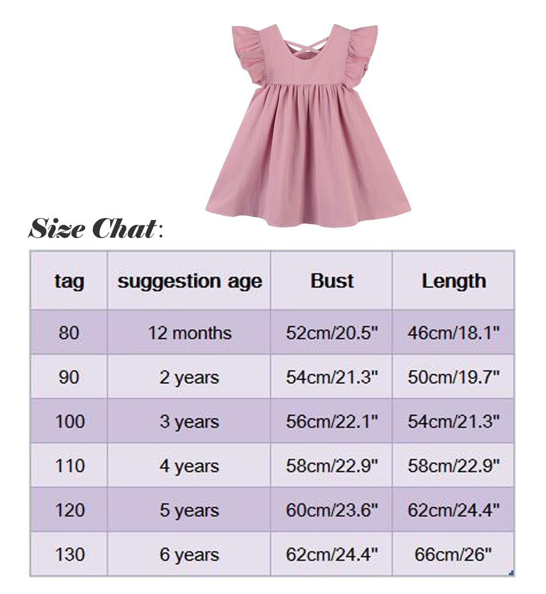 GSVIBK Baby Girls Linen Cotton Dress Halter Flutter Sleeve Casual Dress Toddler Girl Ruffle Sleeve Dress 686 Lavender 90