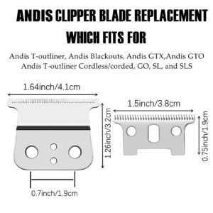 Replacement Blades Compatible with Andis T Outliners, Compatible with Andis GTX/GTO, Replacement Blade (sliver steel T blade + sliver steel blade),2 PACK