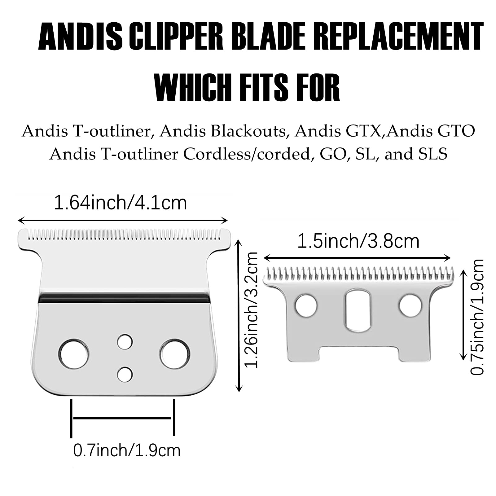 Replacement Blades Compatible with Andis T Outliners, Compatible with Andis GTX/GTO, Replacement Blade (sliver steel T blade + sliver steel blade),2 PACK