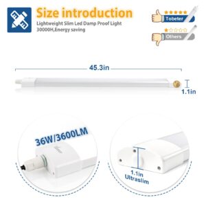 Tobeter 4FT LED Vapor Tight Light Fixture,LED Shop Light,Linkable LED Tube Light Fixture,Waterproof Ceiling Lights for Garage Warehouse Basement Bathroom Office Car Wash 36W 3600LM IP66 4000K