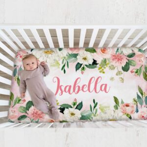 Munific Flower Rose Baby Crib Sheet, Personalized Fitted Crib Bedding Floral Sheet with Name, Custom Pack and Play Sheets, Crib Mattress Sheets for Baby Boys Girls, Mini Crib Sheet | Name Crib Sheets