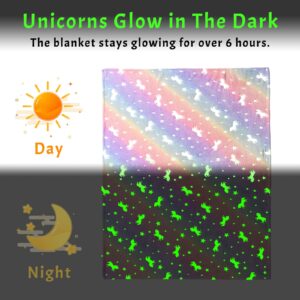 Unicorn Glow in The Dark Blanket Unicorns Gifts for Girls 60"x50" Luminous Rainbow Pink Unicorn Blanket Valentine Easter Christmas Birthday Gifts for Girls 1-12 Year Old Baby Toddler Kid Magic Blanket