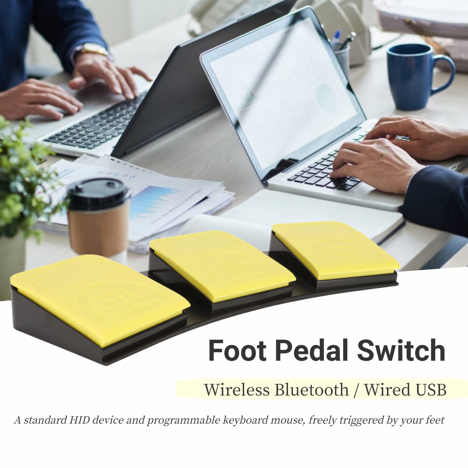 USB Foot Pedal, Mechanical Bluetooth USB Triple Foot Pedal Switch Program Customized Computer Keyboard Mouse Game Action HID