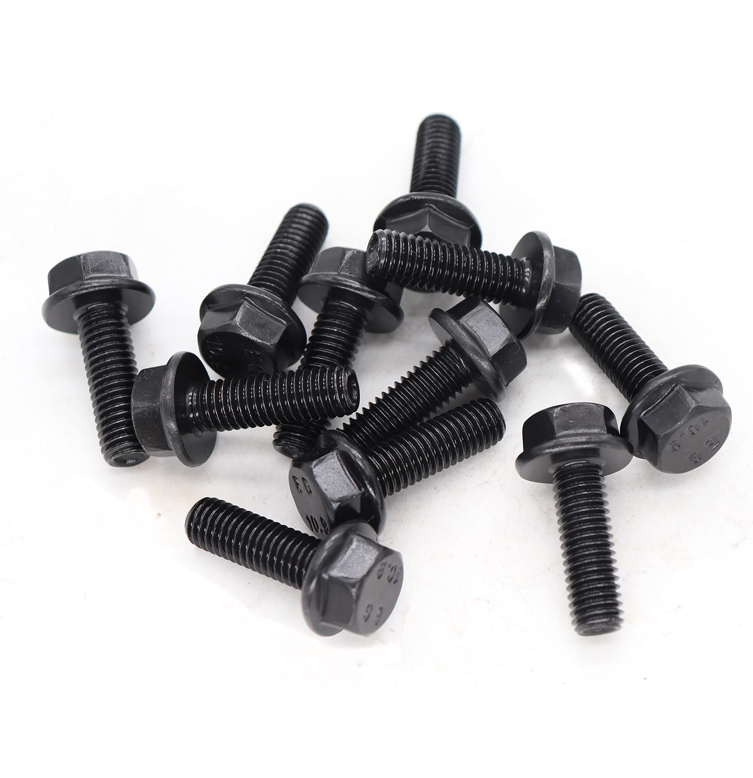 binifiMux 10pcs M8 x 25mm Flanged Hex Head Bolts Flange Hexagon Screws, Full Thread, Grade 10.9 Alloy Steel, Black Oxide Finish,