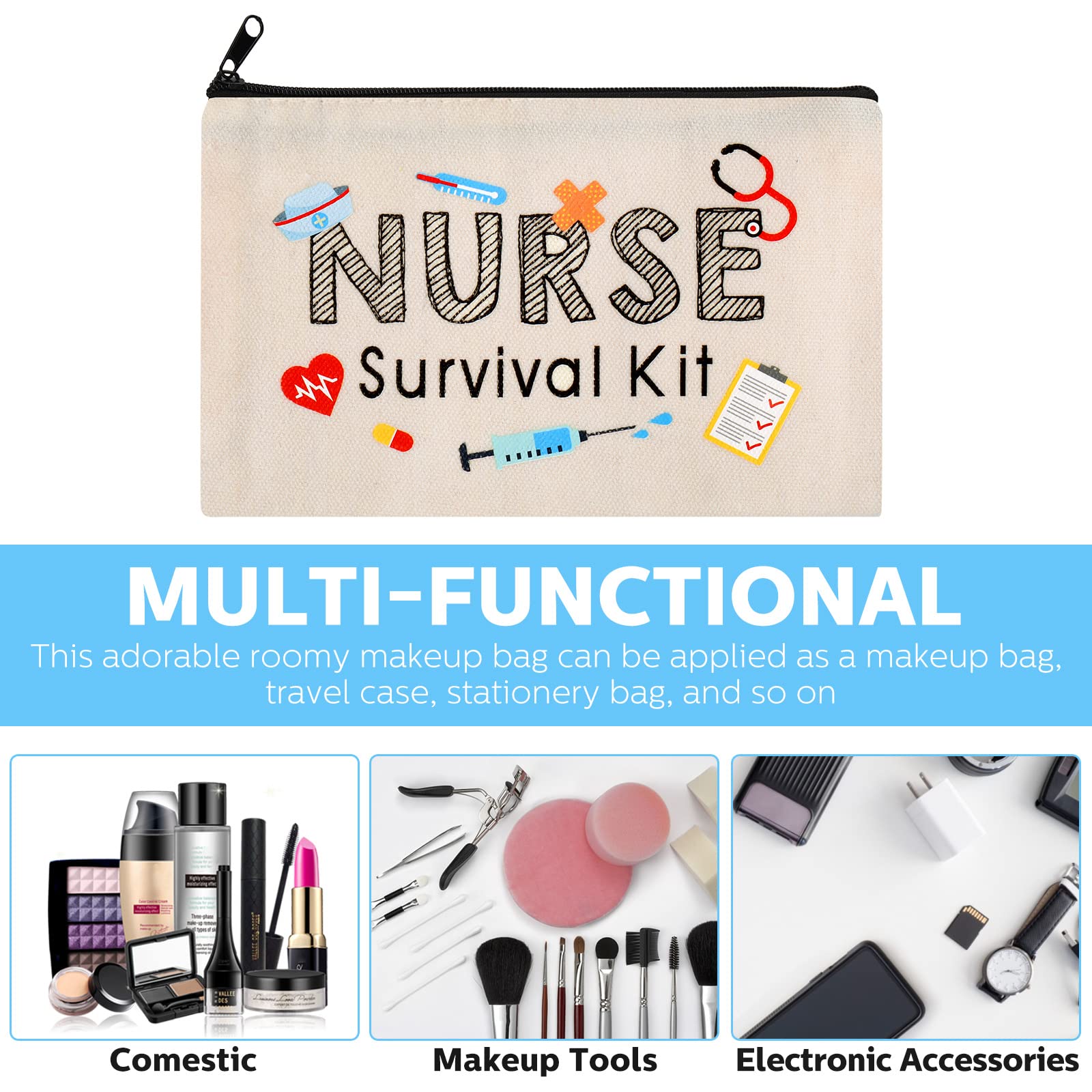 26 Pieces Nurse Survival Kit Cosmetic Bag Funny Gift for Nurse Practitioner Makeup Toiletry Nurse Bag Nurses Week Gifts Travel Zipper Nurse Pouch for Nurses School Birthday Teens Girls Accessories,