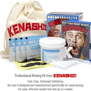 Kenashii Nose Waxing Kit and 60 Grip n' Rip Nasal Wax Applicators Bundle, 100g of Wax, 12 Mustache Protectors, Balm Wipes and Radical Carry Bag, Total of 84 Applicators