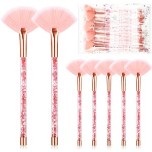 12 pcs fan brushes for facial mask brushes with glitter quicksand handle cosmetic facial fan brushes soft facial mask brush applicator facial peel applicator face mask tools with pouch (pink)