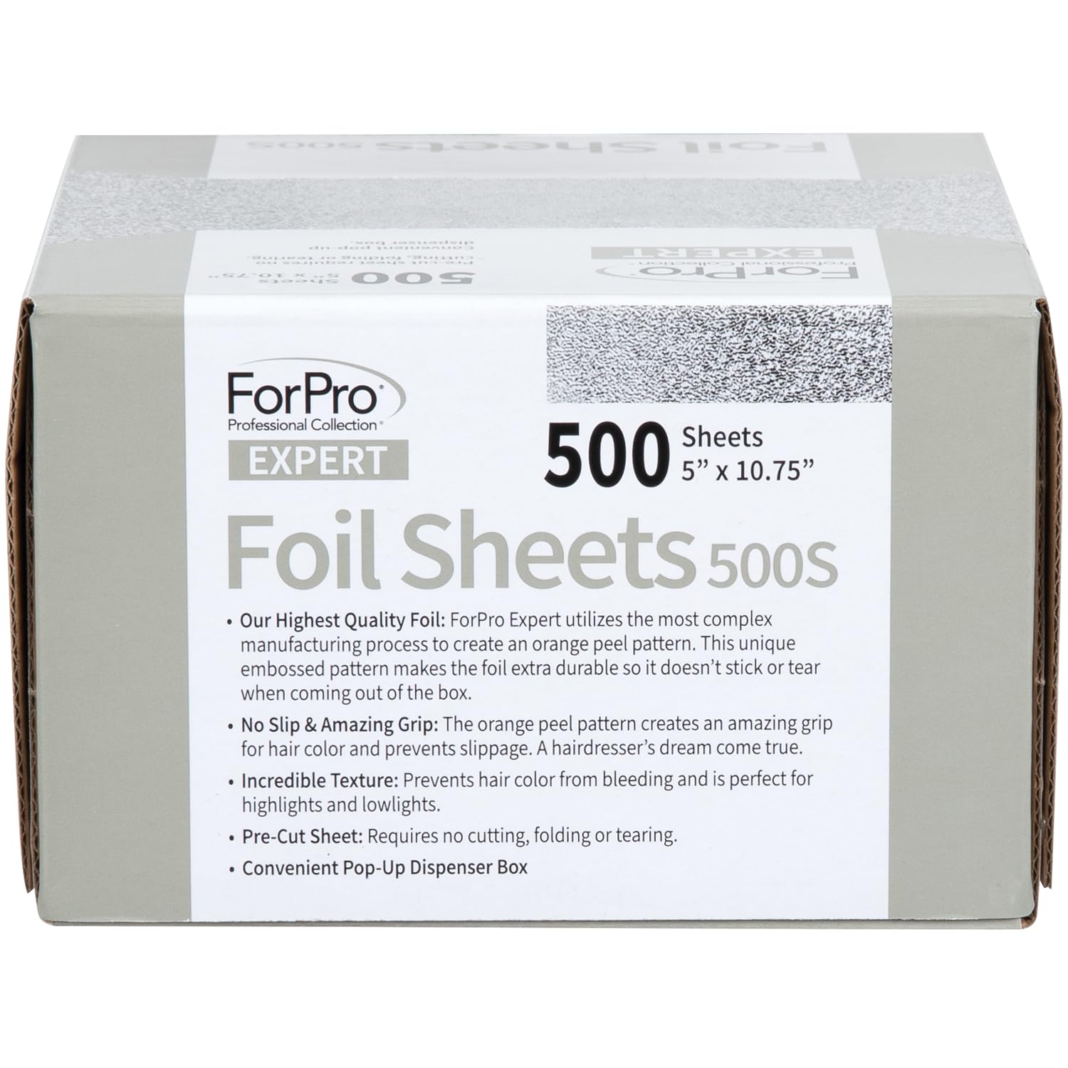 ForPro Professional Collection Expert Embossed Foil Sheets 500S, Aluminum Foil, Pop-Up Foil Dispenser, Hair Foils for Color Application and Highlighting Services, Food Safe, 5"W x 10.75"L, 500-Count