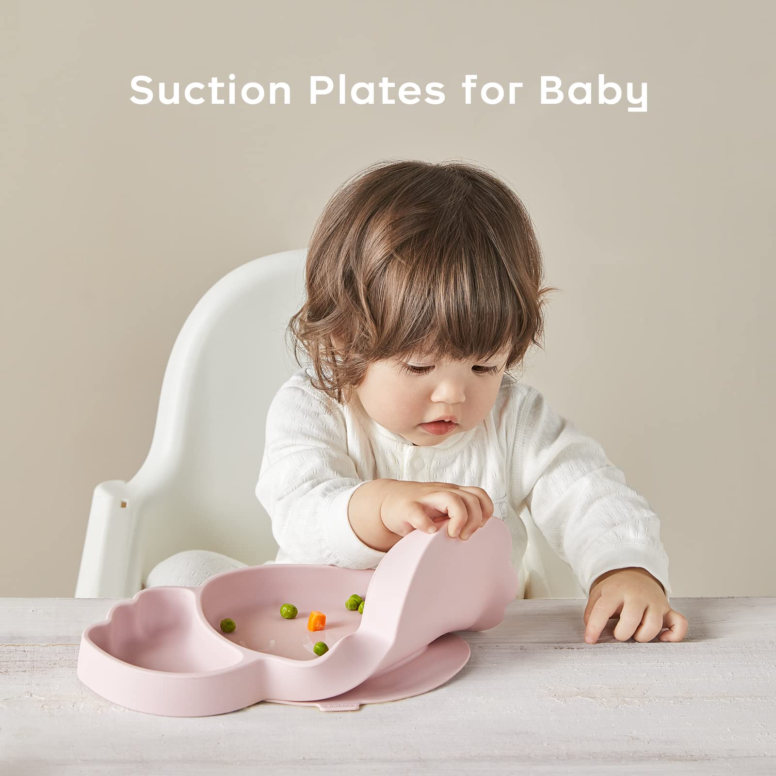 bc babycare Silicone Toddler Plates, Suction Plates for Baby Include Spoon, Fork and Straw, Self Feeding Training Divided Plates Set, Microwave & Dishwasher Safe & BPA Free (Pink Cute Koala)