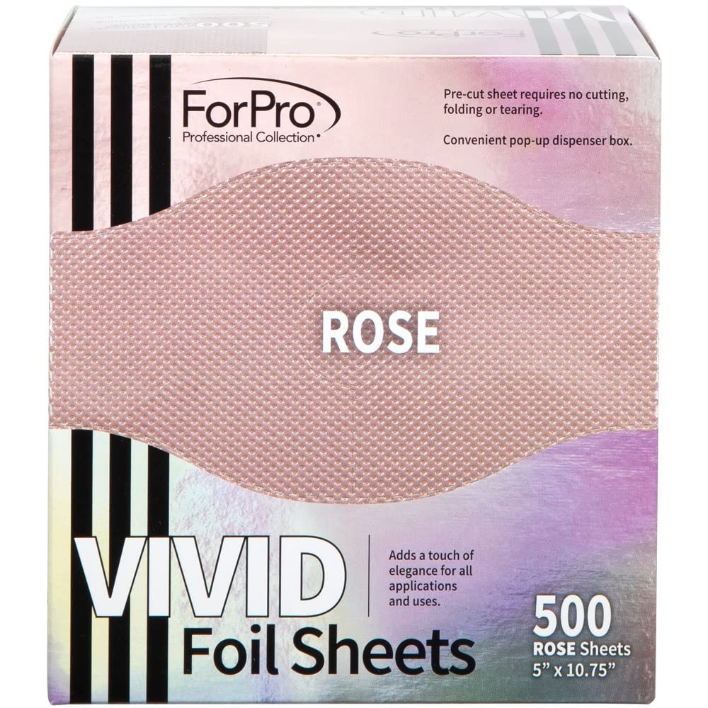 ForPro Professional Collection Vivid Rose Embossed Foil Sheets, Aluminum, Pop-Up Foil Dispenser, Hair Foils for Color Application & Highlighting Services, Food Safe, 5” W x 10.75” L, 500-Count