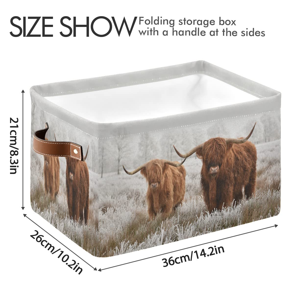 Scottish Highland Cow Storage Basket Fabric Storage Bin Baskets Bull Farmhouse Funny Animal Foldable Storage Boxes Bag for Baby Cloth Dog Toy Book Storage Cubes Shelf Closet Basket 16×12×8 Inches